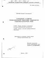 Диссертация по педагогике на тему «Становление и развитие профессиональной подготовки специалистов социально-культурной сферы», специальность ВАК РФ 13.00.05 - Теория, методика и организация социально-культурной деятельности