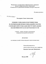 Диссертация по педагогике на тему «Влияние социально-культурной среды на формирование профессиональной культуры руководителей музыкально-инструментальных коллективов в вузах культуры и искусств», специальность ВАК РФ 13.00.05 - Теория, методика и организация социально-культурной деятельности