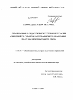 Диссертация по педагогике на тему «Организационно-педагогические условия интеграции учреждений по гарантии качества высшего образования на основе международного опыта», специальность ВАК РФ 13.00.01 - Общая педагогика, история педагогики и образования