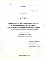 Диссертация по педагогике на тему «Формирование экологической культуры питания как базового компонента здоровьеформирования старших школьников», специальность ВАК РФ 13.00.01 - Общая педагогика, история педагогики и образования