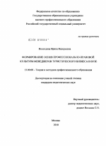 Диссертация по педагогике на тему «Формирование основ профессионально-правовой культуры менеджеров туристического бизнеса в вузе», специальность ВАК РФ 13.00.08 - Теория и методика профессионального образования