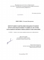 Диссертация по педагогике на тему «Интеграция содержания образовательных программ подготовки учащихся системы начального профессионального образования», специальность ВАК РФ 13.00.08 - Теория и методика профессионального образования