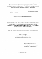 Диссертация по педагогике на тему «Формирование культуры профессионального общения у будущих менеджеров в сфере туризма и гостиничного хозяйства в условиях вузовского образования», специальность ВАК РФ 13.00.08 - Теория и методика профессионального образования