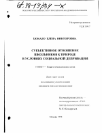 Диссертация по психологии на тему «Субъективное отношение школьников к природе в условиях социальной депривации», специальность ВАК РФ 19.00.07 - Педагогическая психология