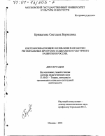 Диссертация по педагогике на тему «Системообразующие основания разработки региональных программ социально-культурного развития в России», специальность ВАК РФ 13.00.05 - Теория, методика и организация социально-культурной деятельности