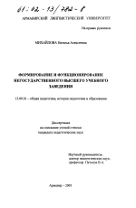 Диссертация по педагогике на тему «Формирование и функционирование негосударственного высшего учебного заведения», специальность ВАК РФ 13.00.01 - Общая педагогика, история педагогики и образования