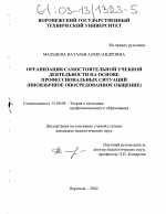 Диссертация по педагогике на тему «Организация самостоятельной учебной деятельности на основе профессиональных ситуаций», специальность ВАК РФ 13.00.08 - Теория и методика профессионального образования