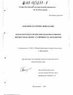 Диссертация по педагогике на тему «Психолого-педагогические факторы развития профессиональной устойчивости менеджеров», специальность ВАК РФ 13.00.01 - Общая педагогика, история педагогики и образования