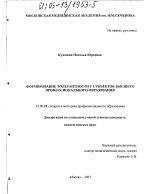 Диссертация по педагогике на тему «Формирование толерантности у субъектов высшего профессионального образования», специальность ВАК РФ 13.00.08 - Теория и методика профессионального образования