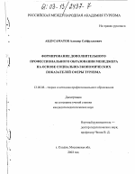 Диссертация по педагогике на тему «Формирование дополнительного профессионального образования менеджера на основе социально-экономических показателей сферы туризма», специальность ВАК РФ 13.00.08 - Теория и методика профессионального образования